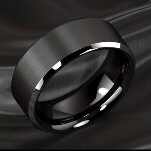 Matte Black Tungsten Waterproof wedding band 8mm wide beveled heavy immerse